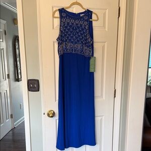 Elegant Blue Embellished Maxi Dress